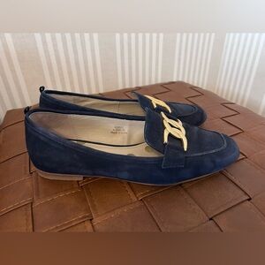 Boden Navy Suede Loafers with Chainlink Gold Accent Women’s Size 37/US 7